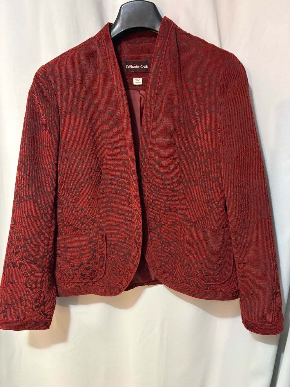 Coldwater Creek Women's Deep Red Textured Open-Front Blazer